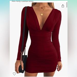 Wine red long sleeve cocktail dress